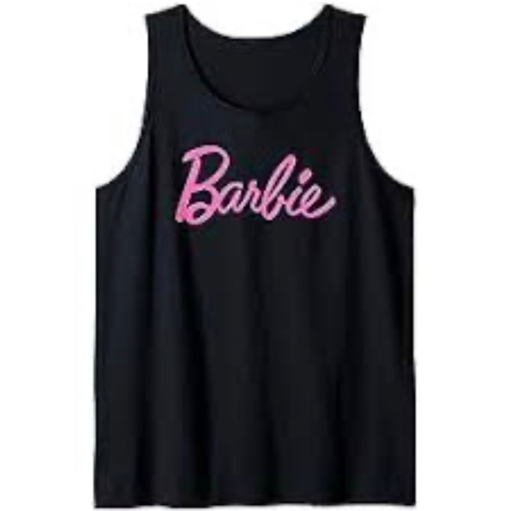 Barbie Black Plaid Script Lettering Tank Top
